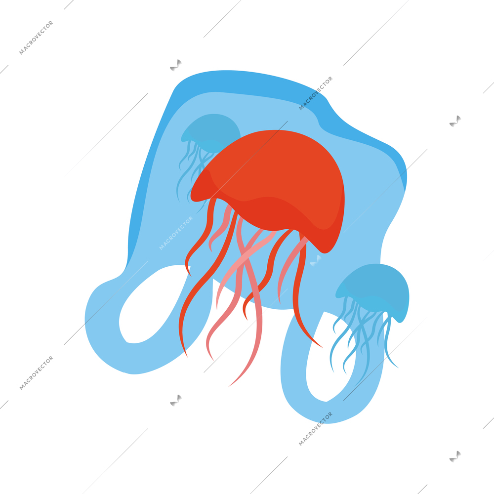 Flat icon with jelly fish caught in plastic bag vector illustration