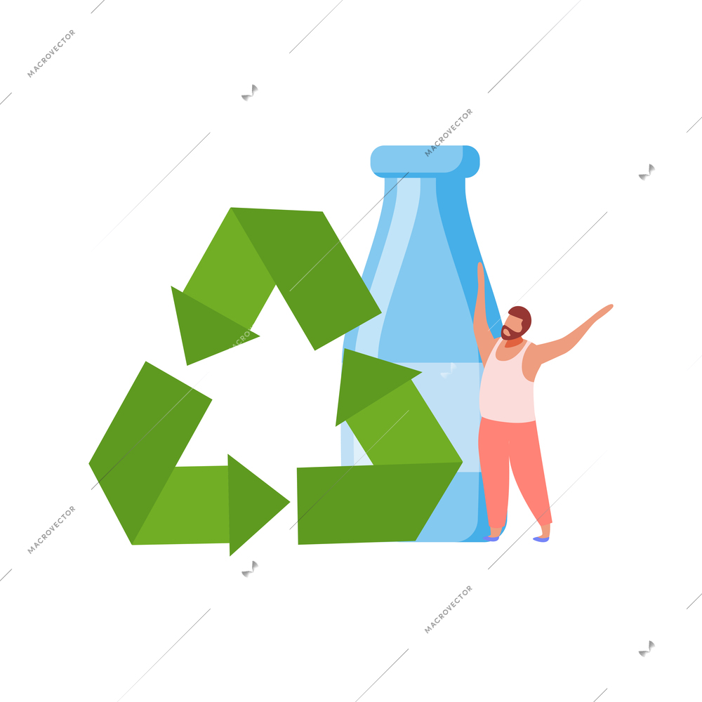 Flat color concept with recycle sign and plastic bottle on white background vector illustration