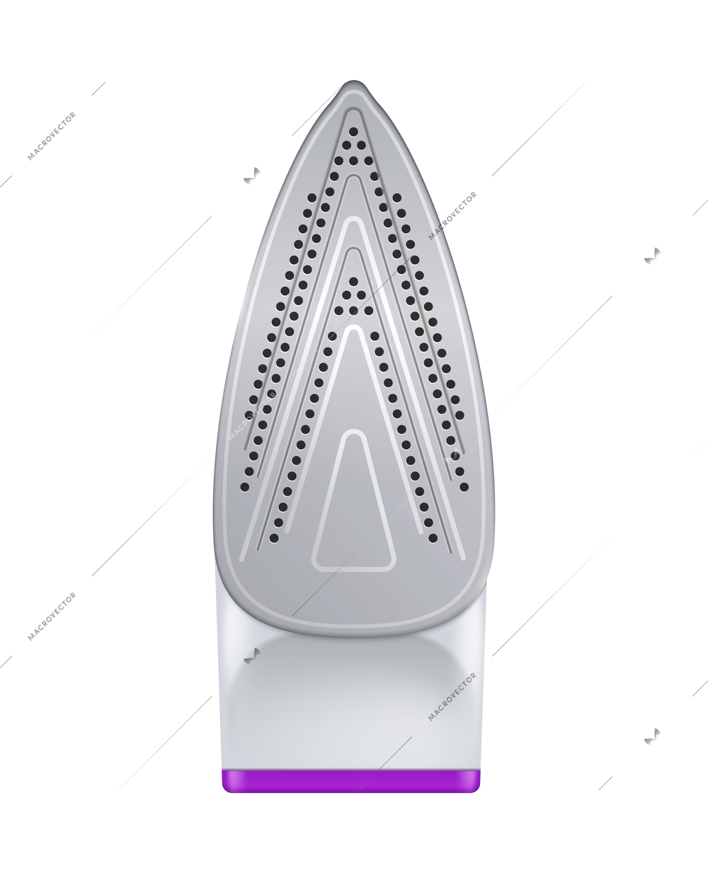Vertical bottom view of electric iron on white background realistic vector illustration