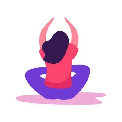 Woman sitting in lotus position back view flat vector illustration