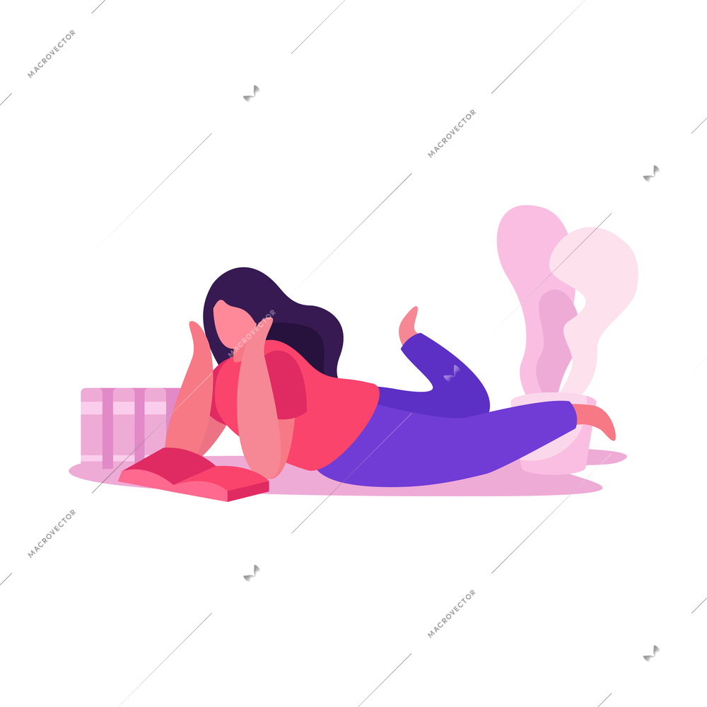 Flat character of woman reading book vector illustration