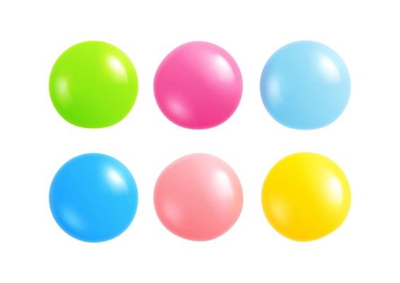 Six realistic colorful chewing gum balls isolated on white background vector illustration