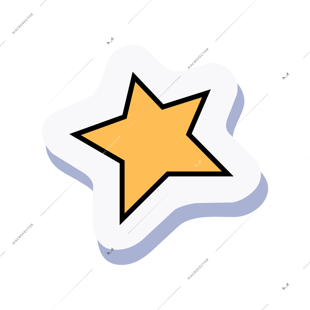 Yellow star doodle sticker on white background vector illustration