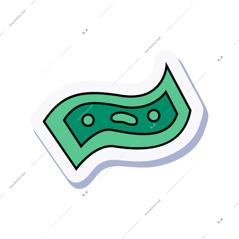 Doodle green dollar banknote sticker on white background vector illustration