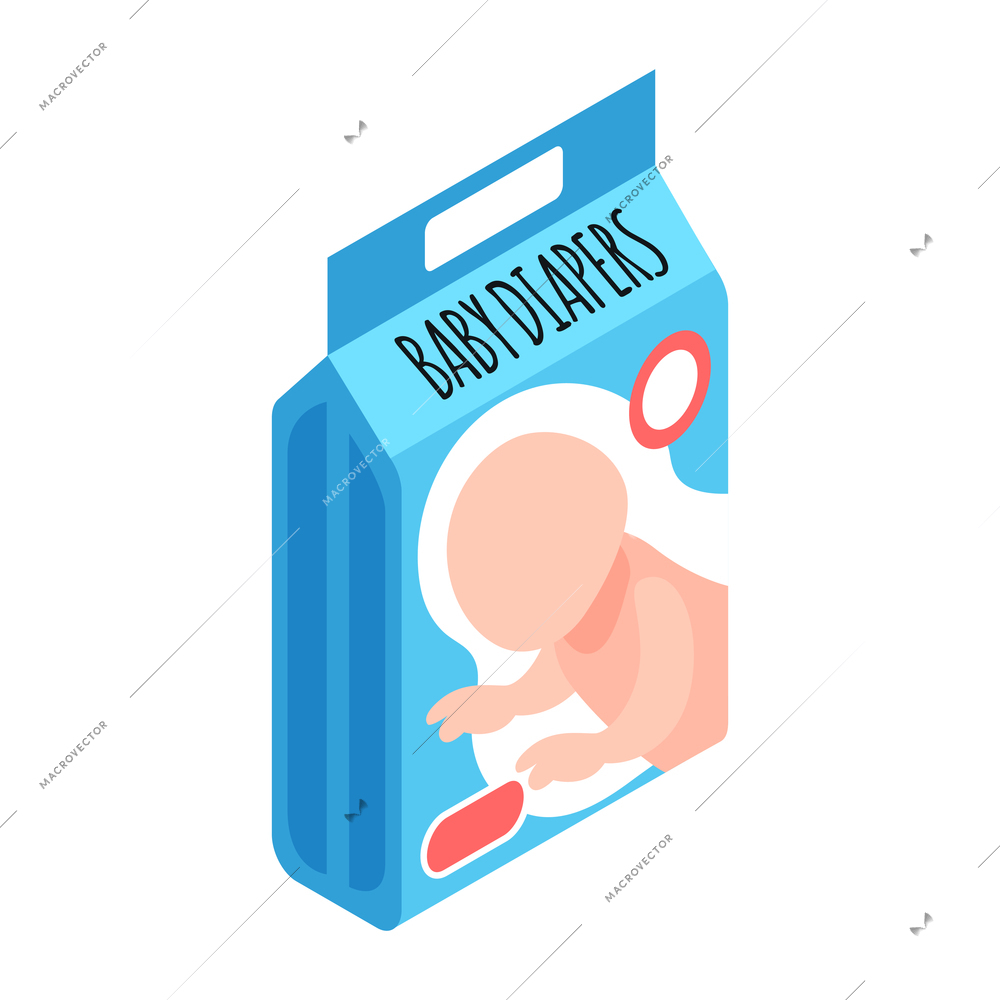 Baby diapers package on white background 3d isometric vector illustration