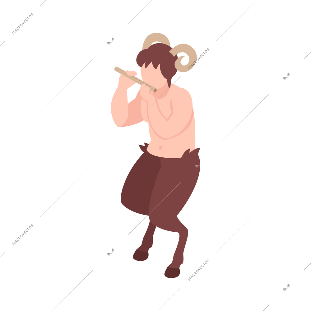 Isometric icon with fairy faun playing flute 3d vector illustration