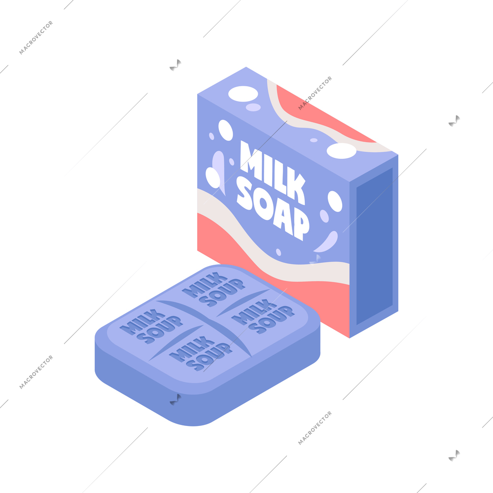 Hygiene isometric icon with bar of blue milk soap 3d vector illustration