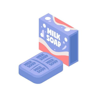 Hygiene isometric icon with bar of blue milk soap 3d vector illustration