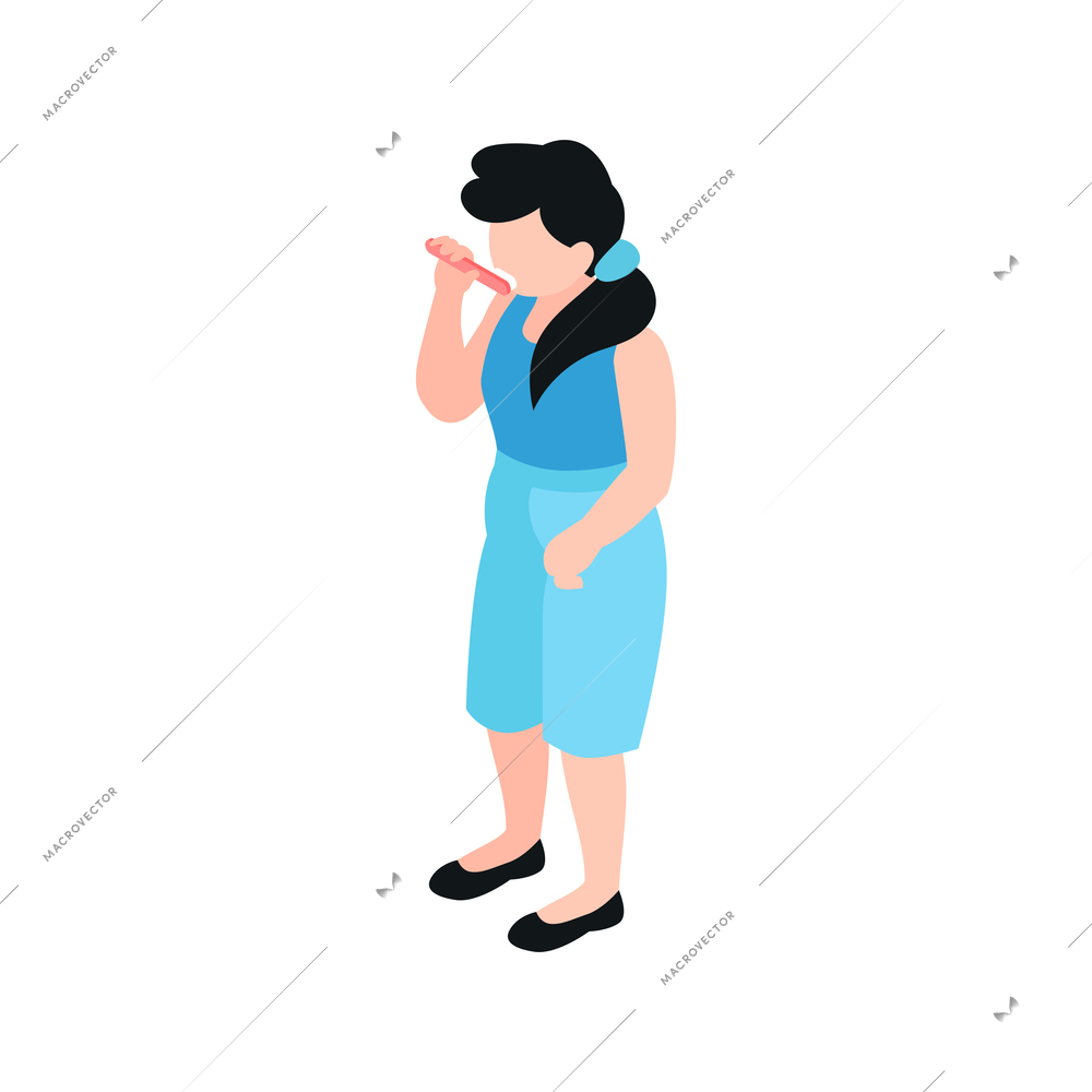 Isometric icon of girl brushing her teeth vector illustration