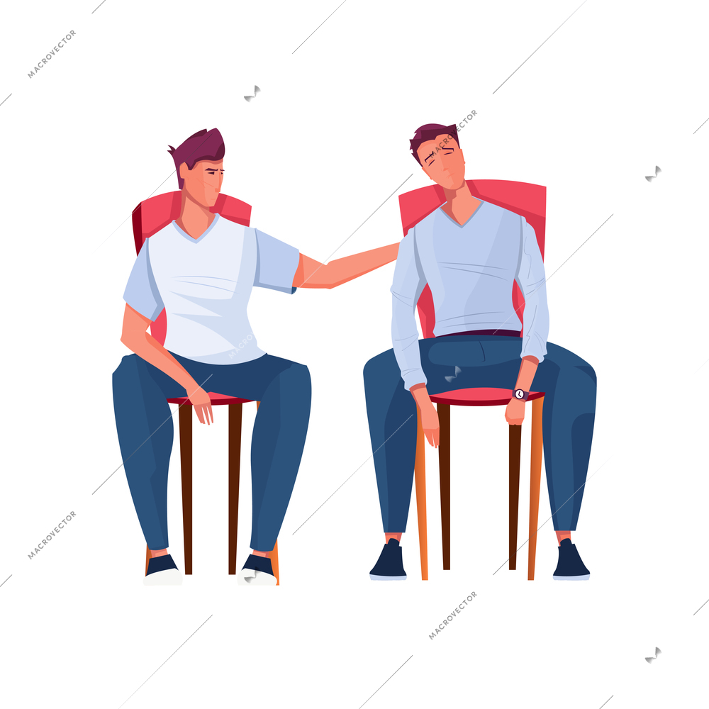 Flat composition with psychotherapist talking to his client vector illustration