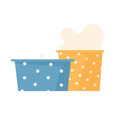 Flat icon with colorful saucepan with lid and steaming pot vector illustration