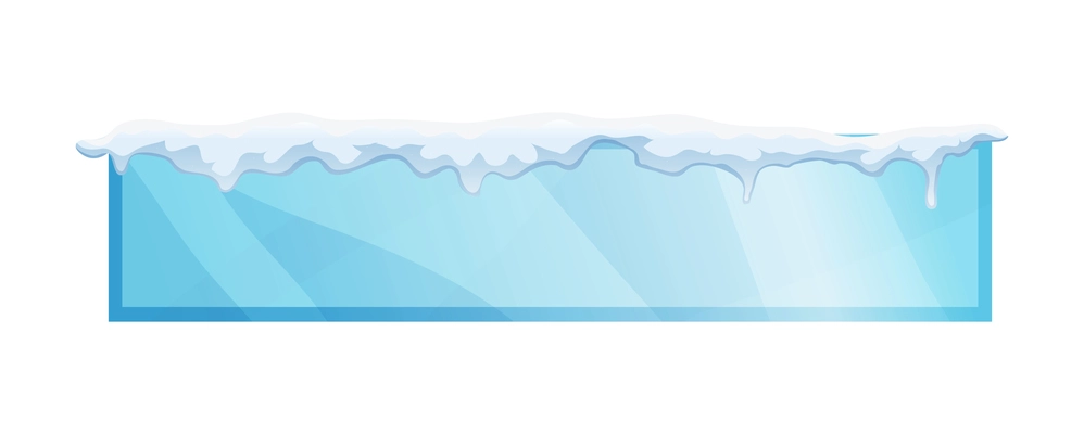 Long rectangular blue frame with snow on top realistic vector illustration