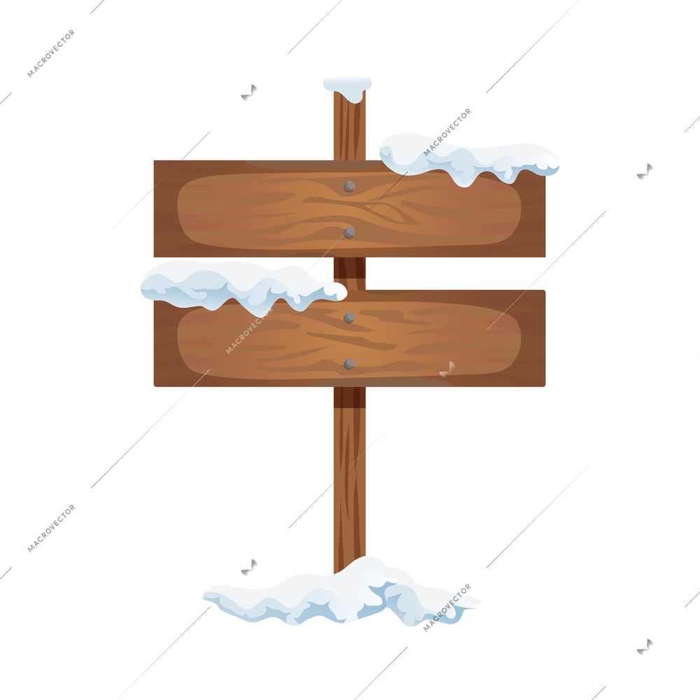 Realistic icon of wooden sign board covered with snow vector illustration