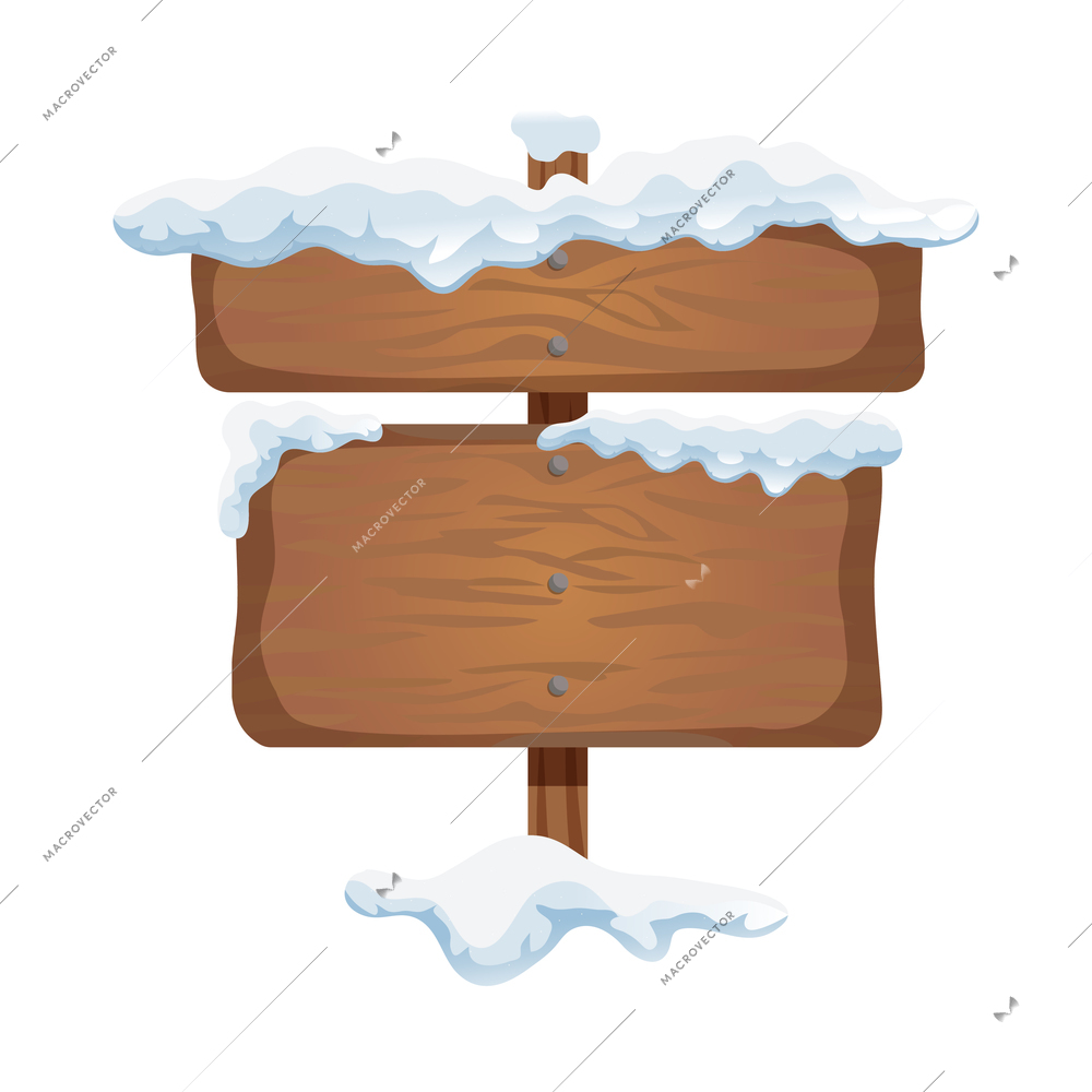 Wooden sign board in snow realistic icon on white background vector illustration