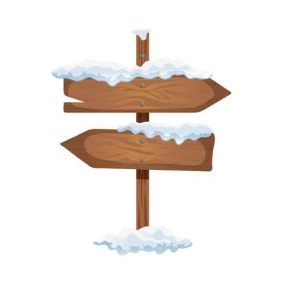 Realistic wooden arrow sign board with snow caps icon vector illustration