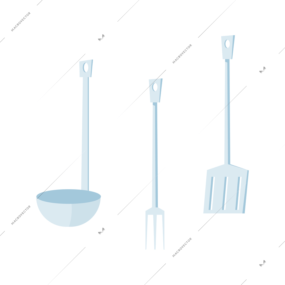 Kitchen utensils flat icon with soup ladle fork slotted turner isolated vector illustration