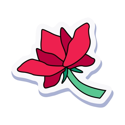 Flower with pink petals and green stalk doodle sticker vector illustration