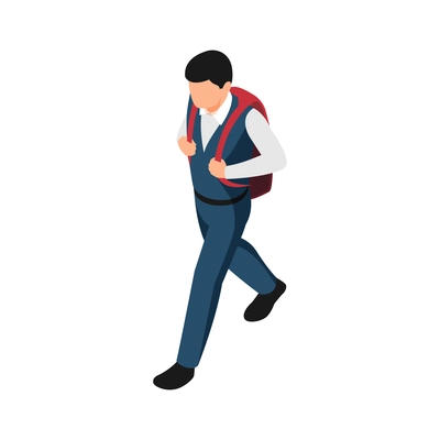 Isometric icon with teen student in uniform going to school 3d vector illustration