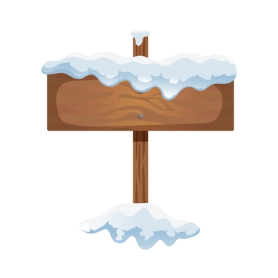 Wooden sign board with snow cap on top realistic vector illustration