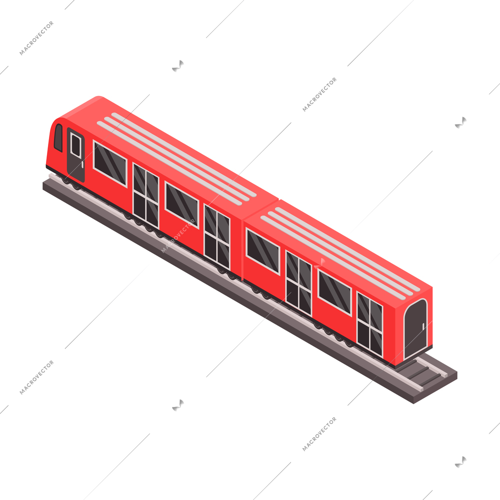 Isometric back view of subway train on white background 3d vector illustration