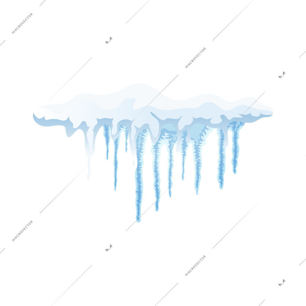 Realistic snow cap with icicles on white background vector illustration