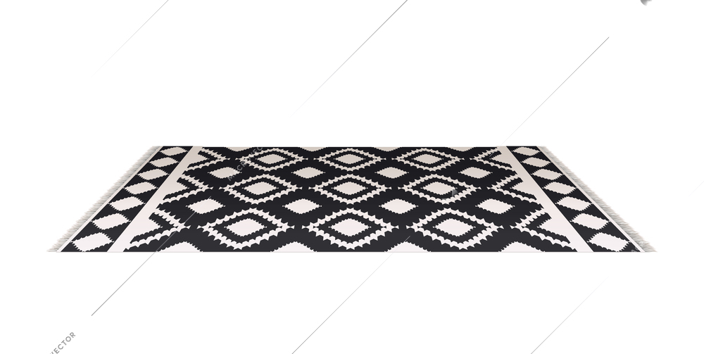 Realistic icon with black and white ornamental carpet on floor vector illustration