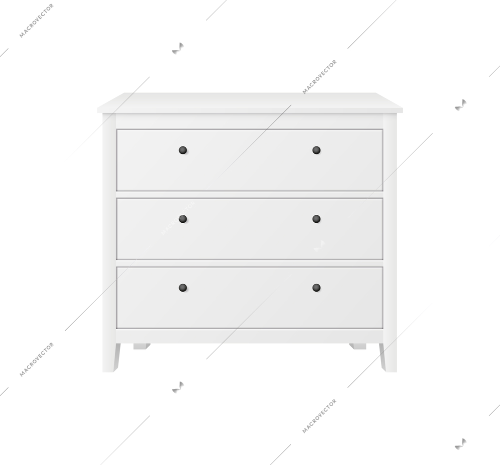 Realistic icon with modern white chest of drawers with small round handles vector illustration