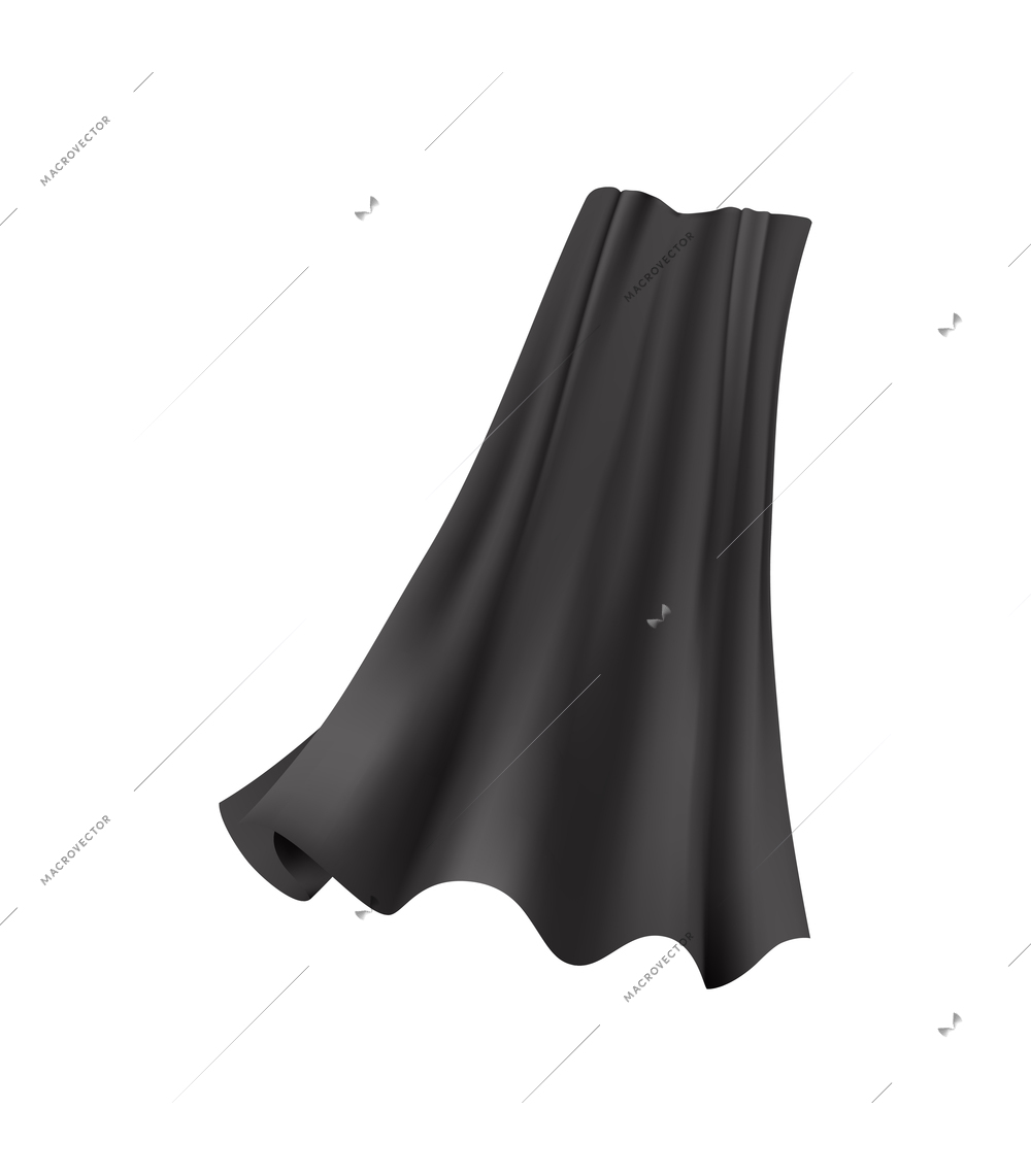 Black satin cloak realistic icon on white background vector illustration