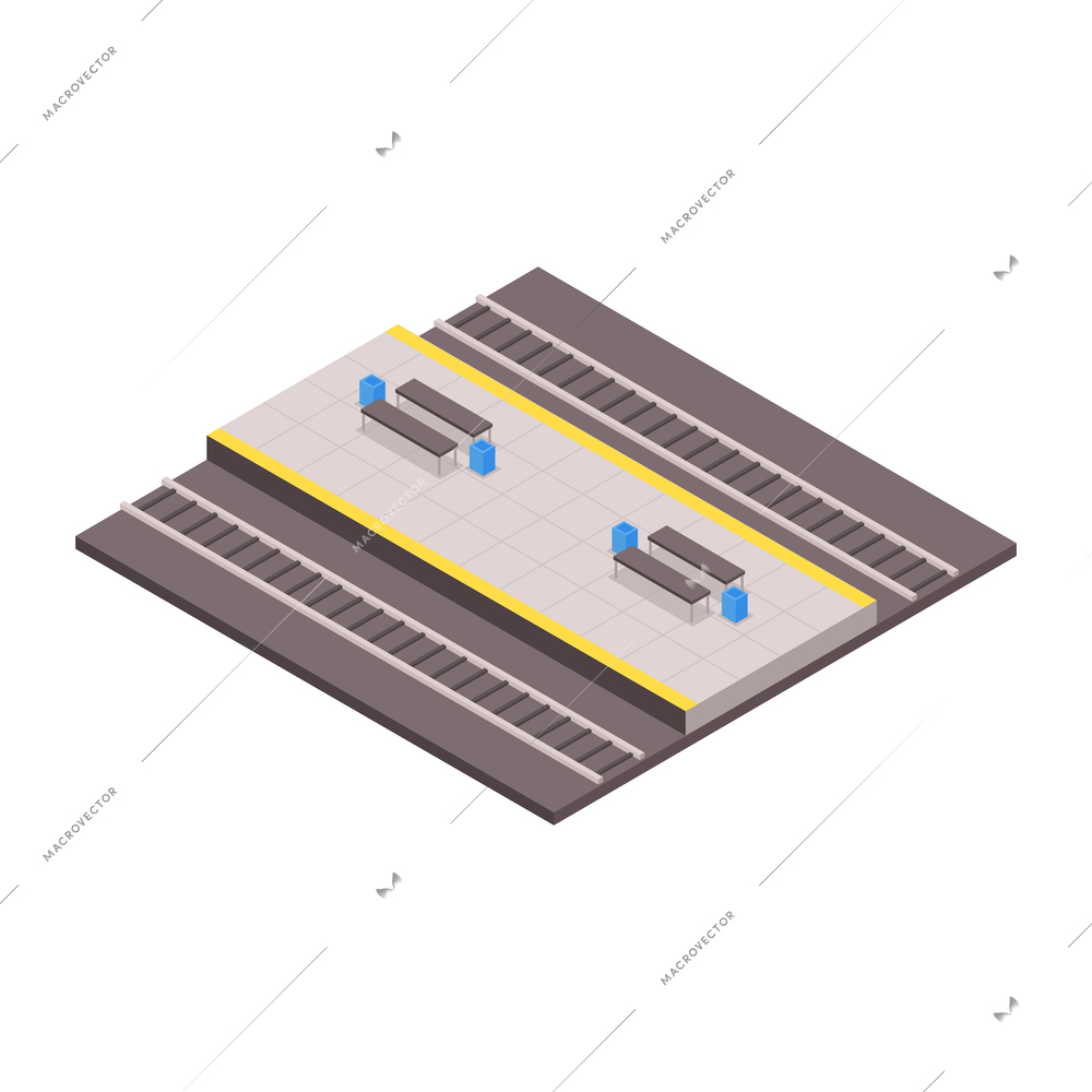 Isometric icon with benches on subway platform vector illustration