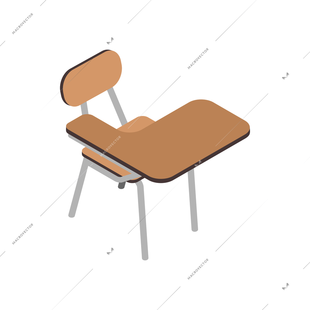 Isometric icon with empty brown school desk on white background vector illustration