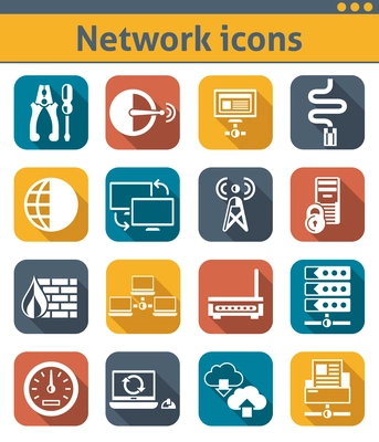 Network data security control panel flat icons set isolated vector illustration