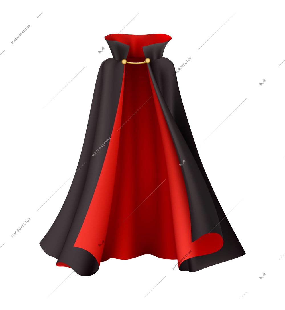 Beautiful black cloak for halloween vampire costume realistic vector illustration