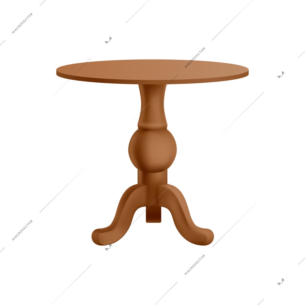 Realistic stylish round wooden table on white background vector illustration