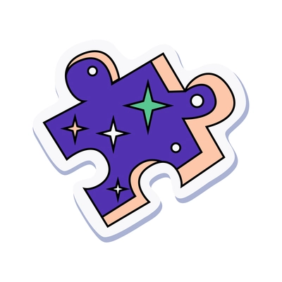 Puzzle piece with night sky doodle sticker vector illustration