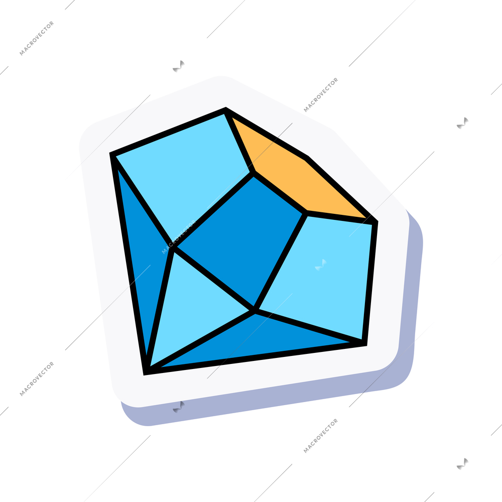 Doodle sticker with blue diamond on white background vector illustration