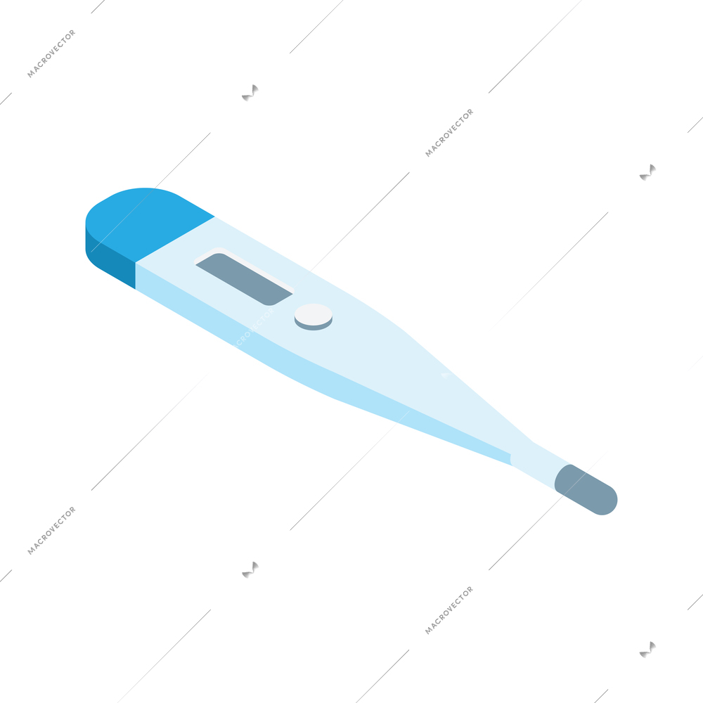 Isometric icon of medical blue electronic thermometer on white background 3d vector illustration