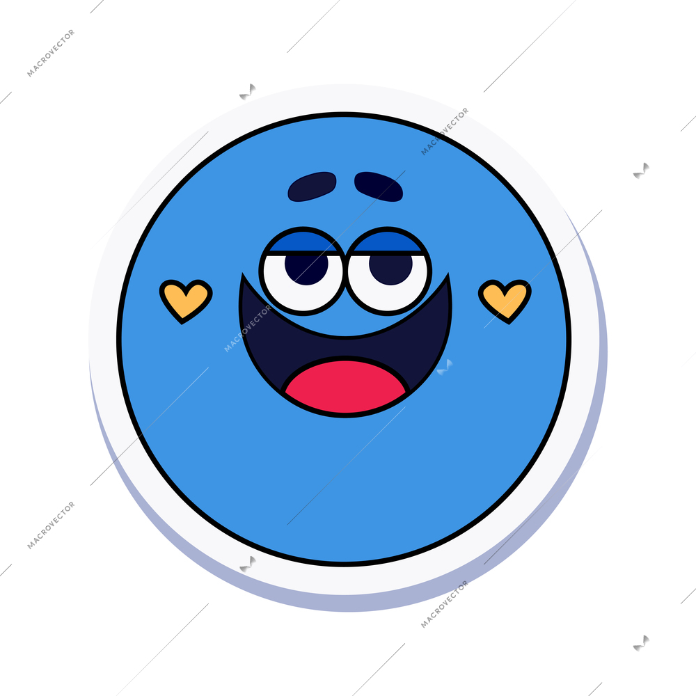 Cute smiling blue planet doodle sticker vector illustration