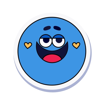 Cute smiling blue planet doodle sticker vector illustration