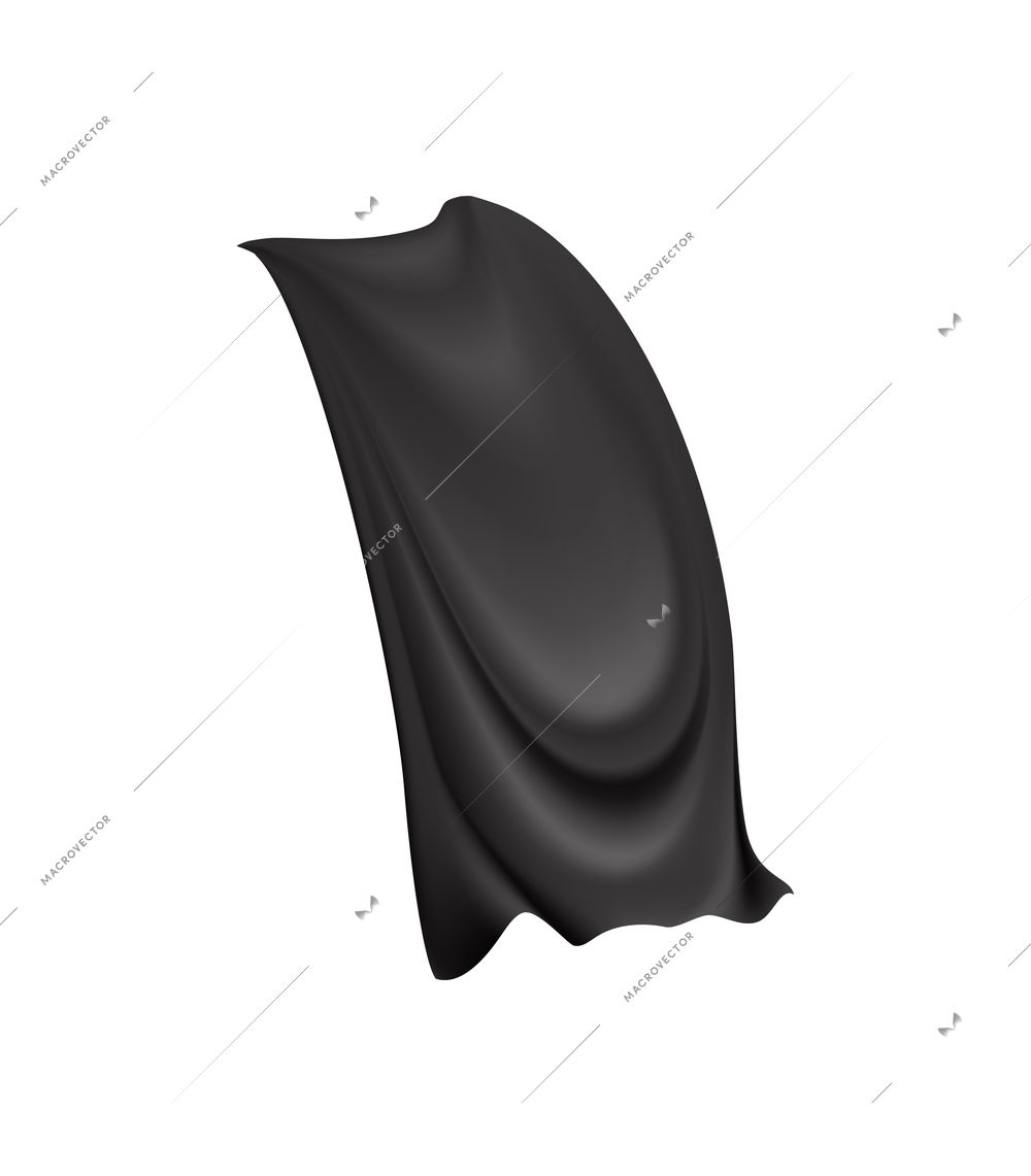 Realistic black silk cloak on white background vector illustration