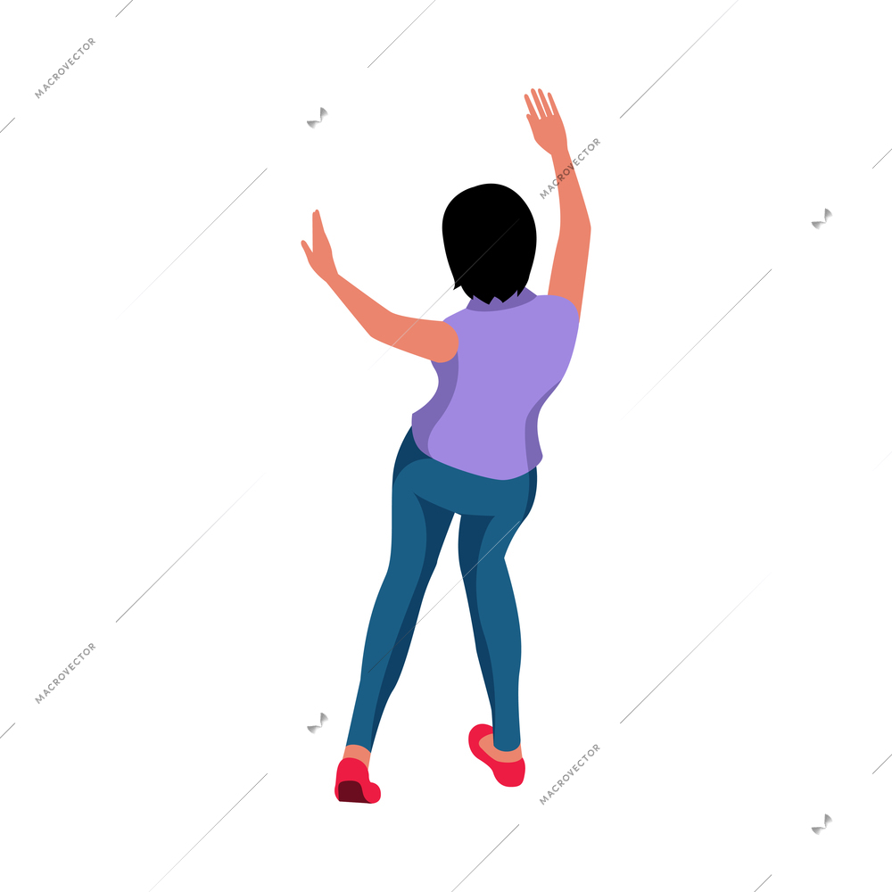 Isometric party icon with dancing woman back view on white background vector illustration