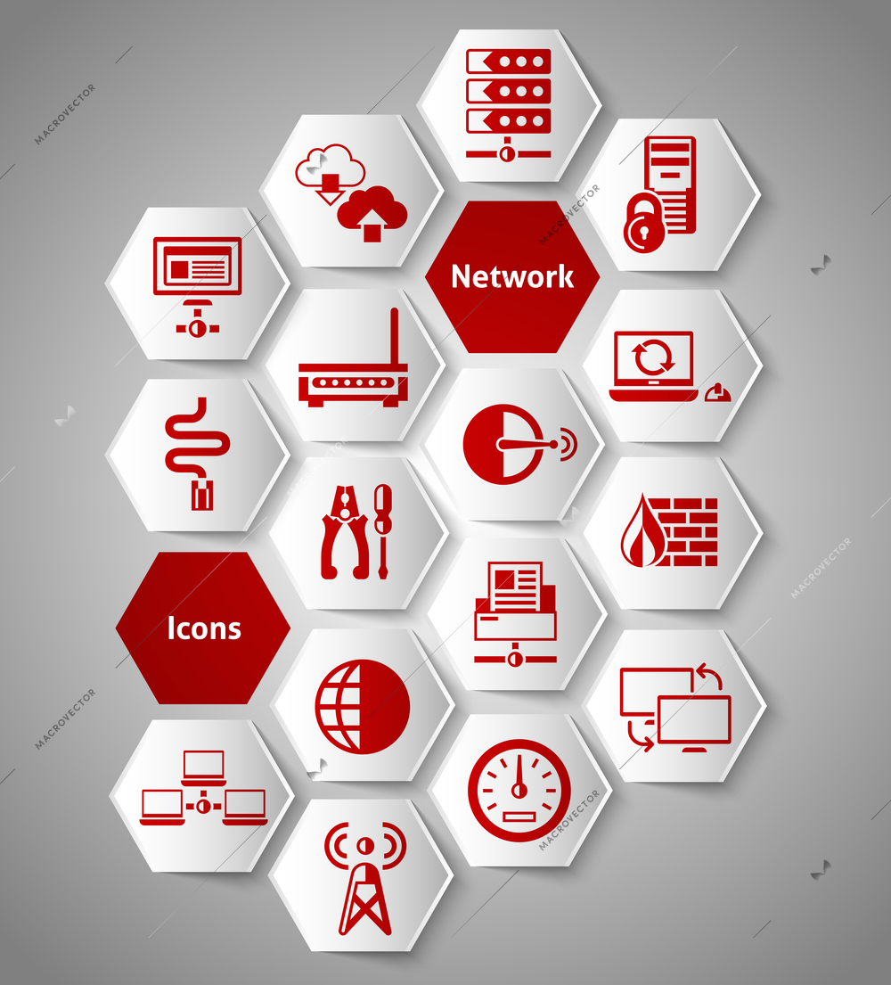 Network data security icons paper sticker set isolated vector illustration