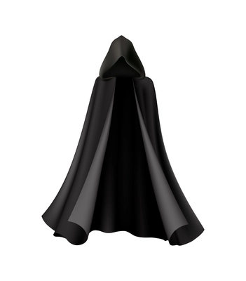 Hooded black cloak robe for halloween realistic vector illustration