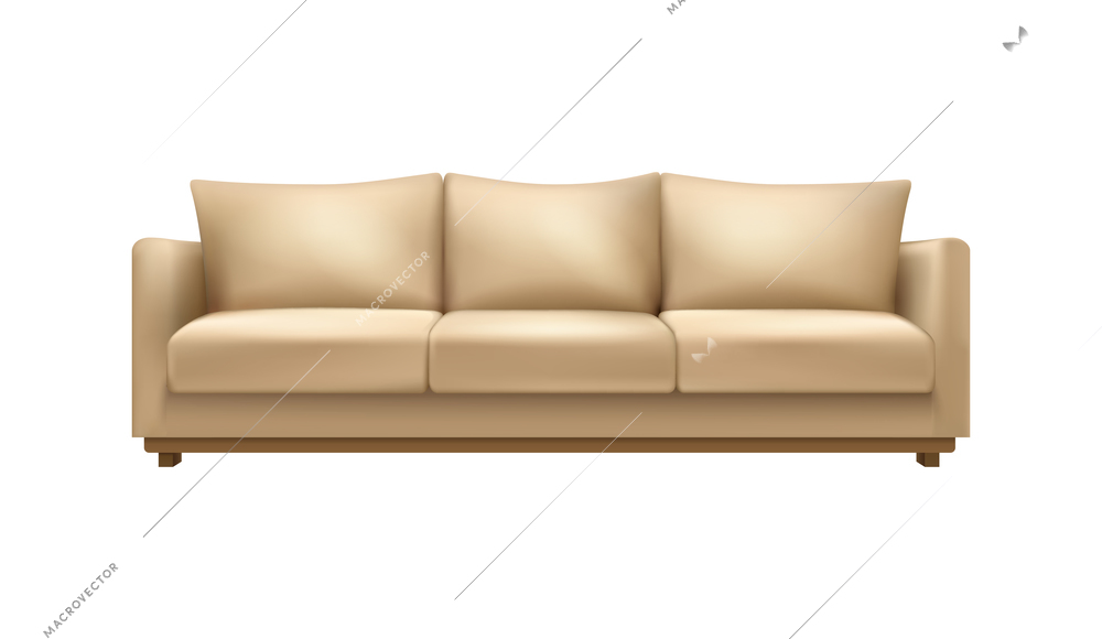 Modern beige sofa realistic icon on white background vector illustration