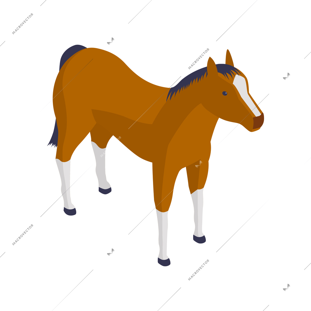 Isometric icon with brown and white horse 3d vector illustration