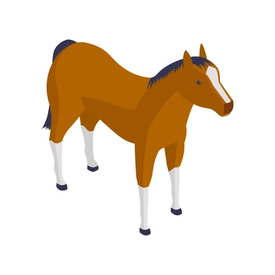 Isometric icon with brown and white horse 3d vector illustration