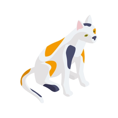 Cat with three color fur and green eyes isometric icon on white background vector illustration