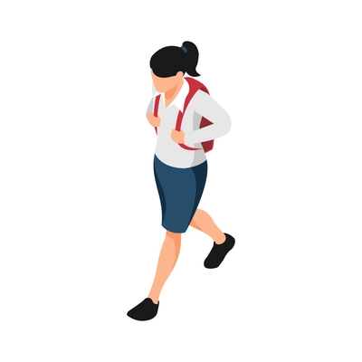 Isometric icon of school girl with bag on white background vector illustration