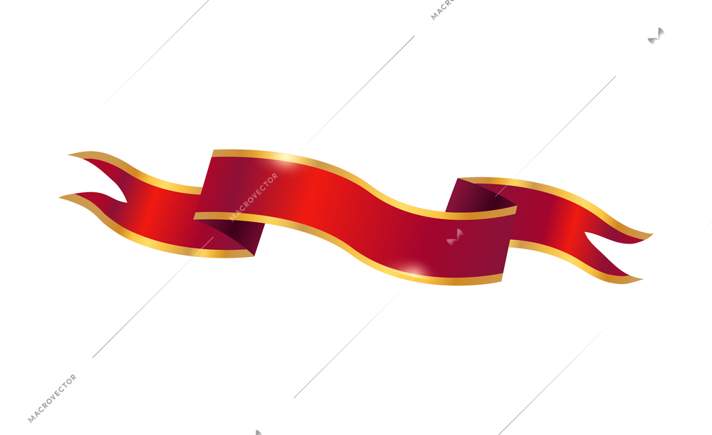 Realistic decorative satin red and golden ribbon icon on white background vector illustration