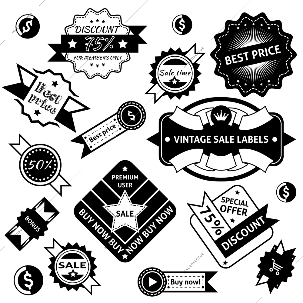 Sale discount vintage best price promotion black labels vector illustration