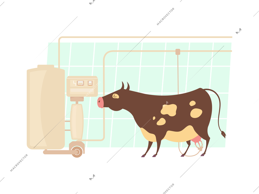 Flat icon with automatic cow milking machine vector illustration